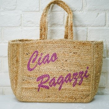 Jute Handbag Pink Letters For Women.