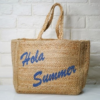 Jute Handbag Blue Letters For Women.