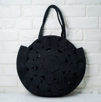 Bag Circle Woven Jute Beach Black.