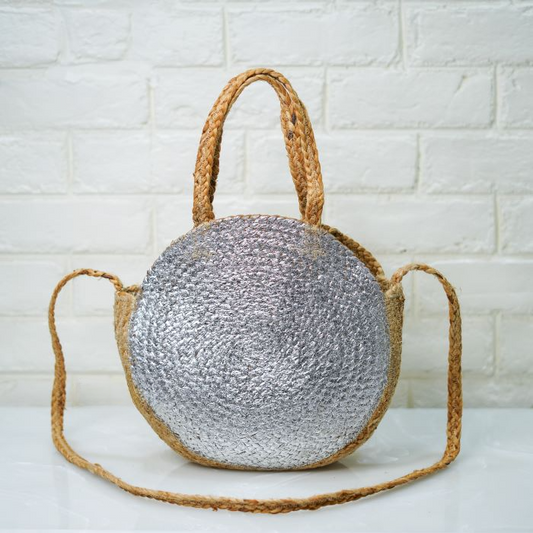 Jute Bag Round Silver.