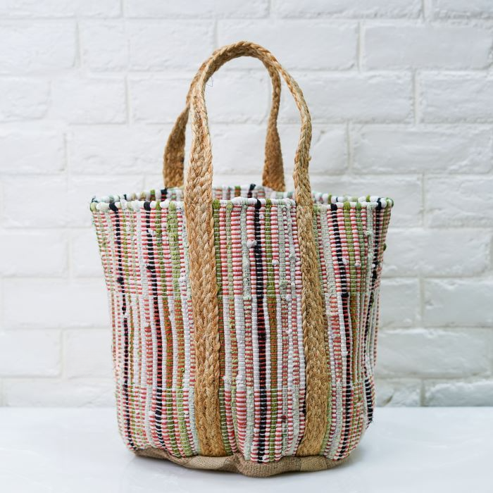 Cotton And Jute Bag Multicolor.