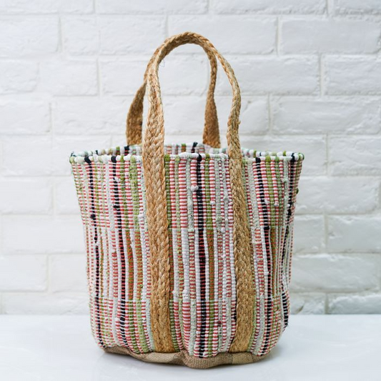 Cotton And Jute Bag Multicolor.