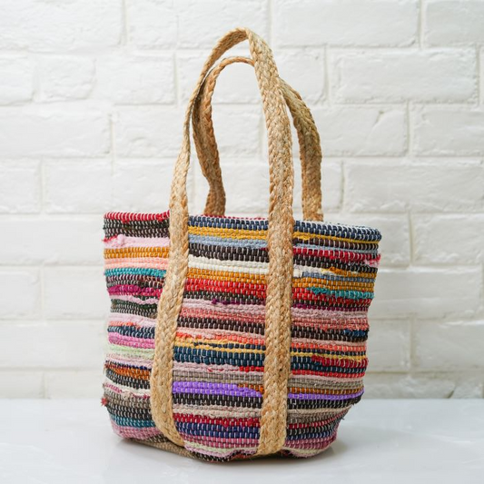 Women's Jute Handbag, Multicolor Handbag With Strips.