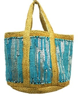 Bag Made In Jute Combined With Blue.