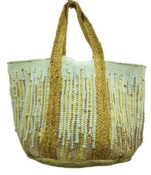 Jute Tote Bag In Gold.